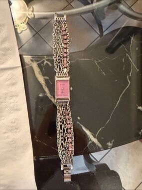 Ladies Silver Chain Bracelet Watch with Pink Dial
